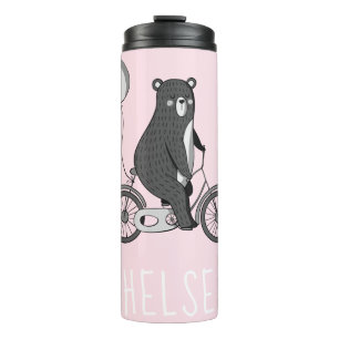 Termo Oso escandinavo en bicicleta rosa Minimalista