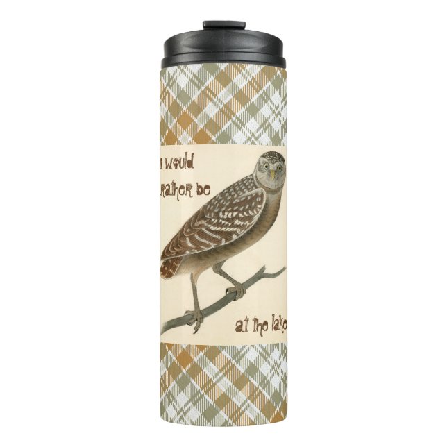 Termo Owl Gold Green Plaid Thermal Tumbler (Anverso)