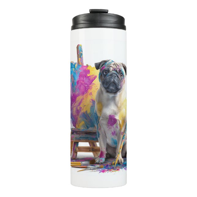 Termo Painter Pug - Perro de arte abstracto (Anverso)