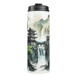 Termo Paisaje antiguo de la tinta china con cascada