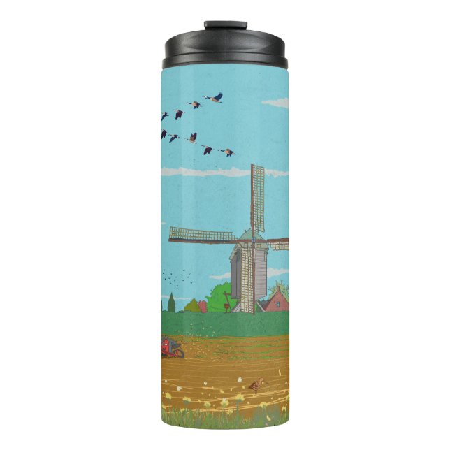 Termo Paisaje del campo del molino de viento holandés (Anverso)