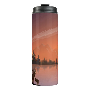 Termo Paisaje Sunrise con Lago y Deers-51207