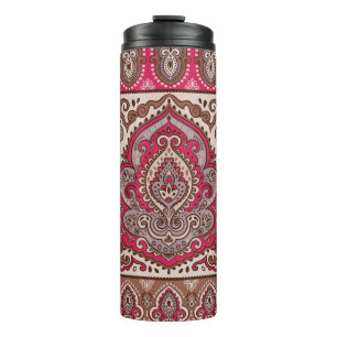 Termo Paisley floral india, patrón de mandala étnica.
