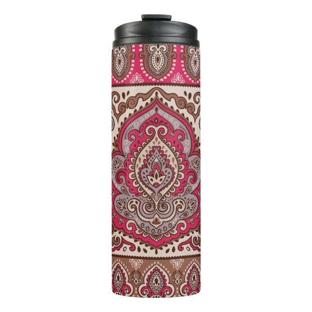 Termo Paisley floral india, patrón de mandala étnica. (Anverso)