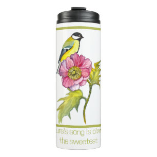 Termo Pájaro acuarela y flor