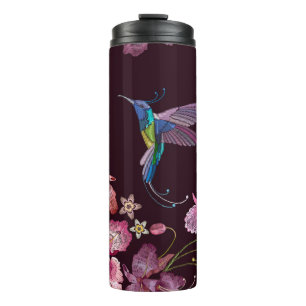 Termo Pájaro zumbador y flores tropicales exóticas de or