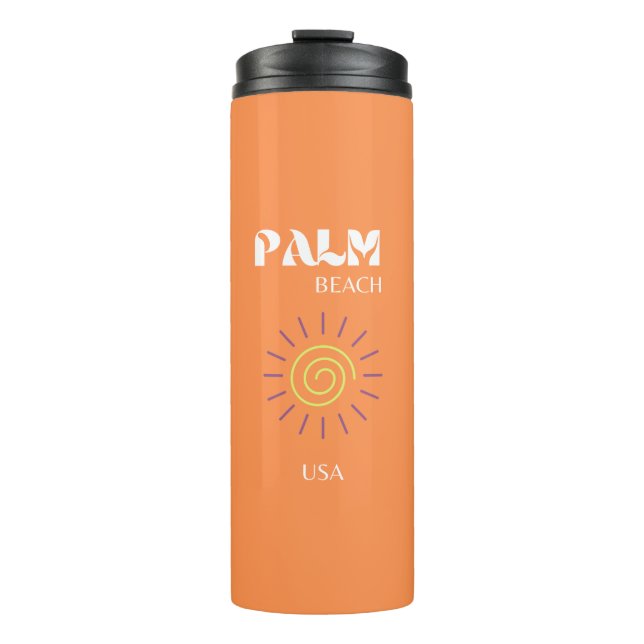 Termo Palm Beach, Travel Art, Preppy, Naranja (Anverso)