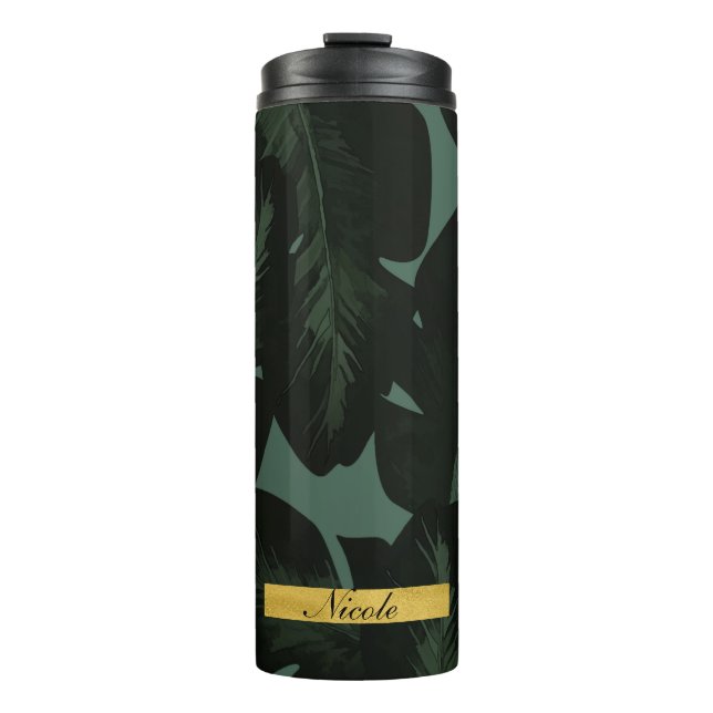 Termo Palm tropical deja Personalizado negro verde elega (Anverso)