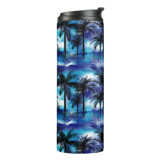 Termo Palmeras morosas - Tumbler termal tropical azul pú (Rotado hacia la izquierda)