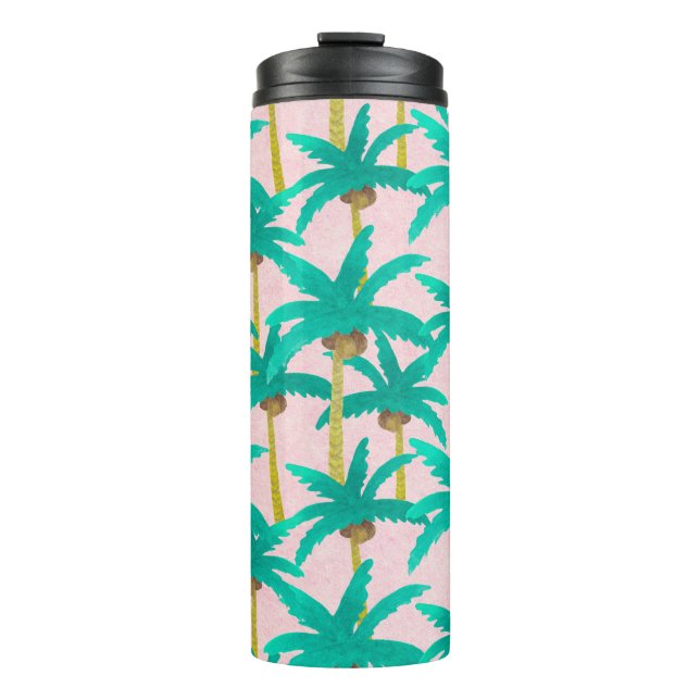 Termo Palmeras Tropicales: Patrón de verano acuarela (Anverso)