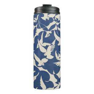 Termo Palomas elegantes en blanco y azul