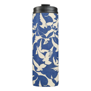 Termo Palomas en blanco y azul