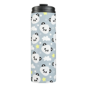 Termo Panda con estrellas y patrones de nubes