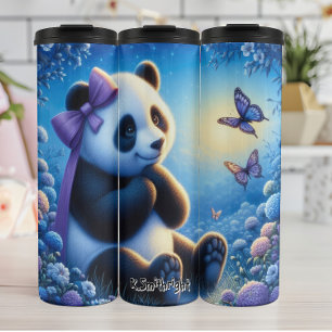 Termo Panda con mariposas en las flores