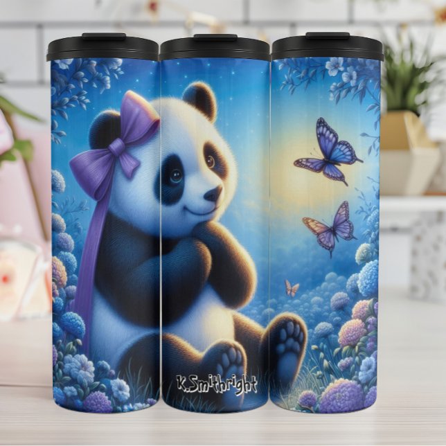 Termo Panda con mariposas en las flores (Subido por el creador)