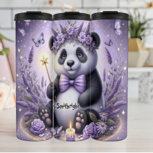 Termo Panda con una corona de flores