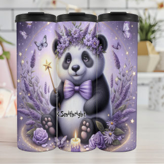 Termo Panda con una corona de flores