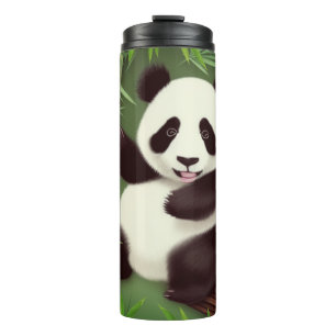 Termo Panda Cuta En El Tumbler Termal Del Bosque Bambú