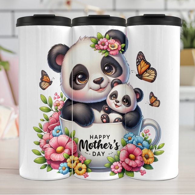 Termo Panda Mom: Club, Flores, Día de la Madre (Subido por el creador)