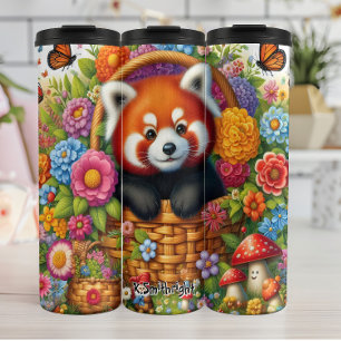 Termo Panda rojo alegre en canasta