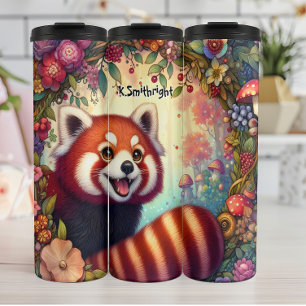 Termo Panda rojo en un marco floral