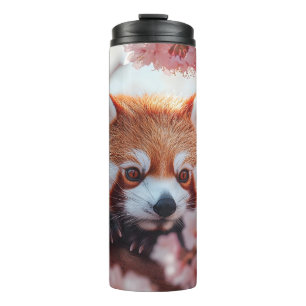 Termo Panda Rojo Entre Flores De Cerezo