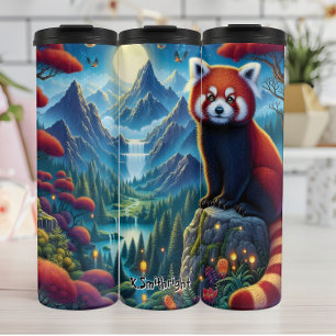 Termo Panda rojo místico en las montañas