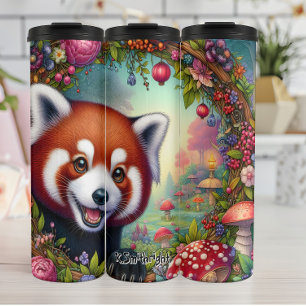 Termo Panda rojo sonriente en un jardín de hadas