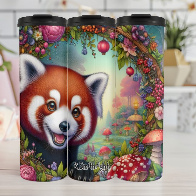 Termo Panda rojo sonriente en un jardín de hadas (Subido por el creador)
