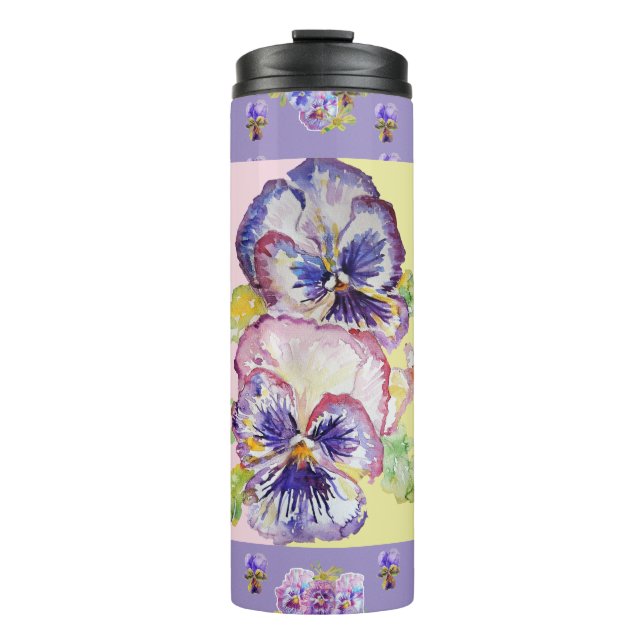Termo Pansies florales moradas pintadas a mano (Anverso)