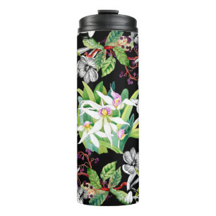 Termo Pantalones de nieve esbozados y flores floreciente