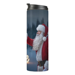 Termo Papá Noel sosteniendo un copo de nieve brillante