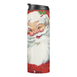 Termo Papá Noel vintage de Navidad, alegre y guiñando el