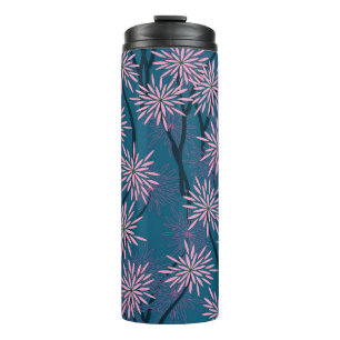 Termo Papel de pared floral: azul marino asiático, rosa.