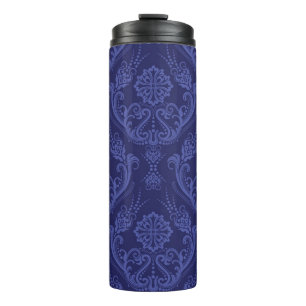 Termo Papel pintado floral azul de lujo del damasco