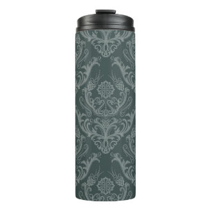 Termo Papel pintado floral verde de lujo del damasco