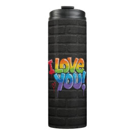 Termo Pared de ladrillo negro con grafiti “¡Te quiero!”