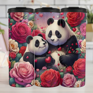Termo Pareja de osos panda en jardín de rosas envolvente