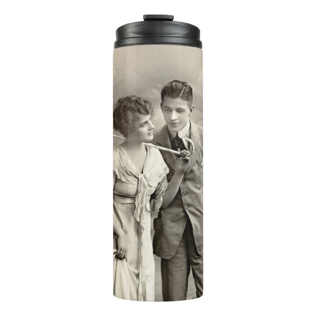 Termo Pareja romántica vintage con parasol (Anverso)