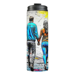 Termo Pareja Tomada de la Mano Grafiti Arte Callejero