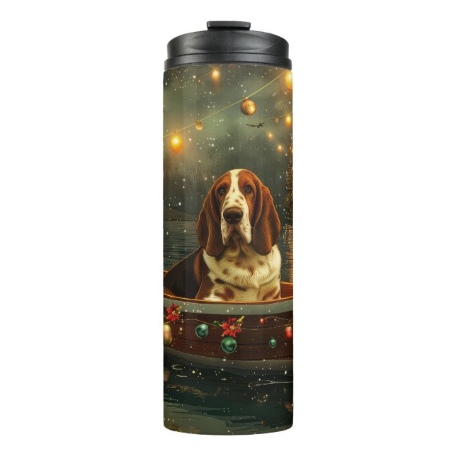 Termo Paseo festivo de Navidad del Basset Hound (Anverso)