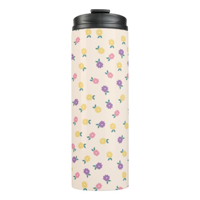Termo Pastel Floral Pattern – Cute Yellow, Pink & Purple (Anverso)