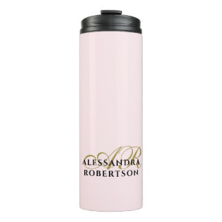 Termo Pastel Pink Monogram Gold Black Minimalist Stylish