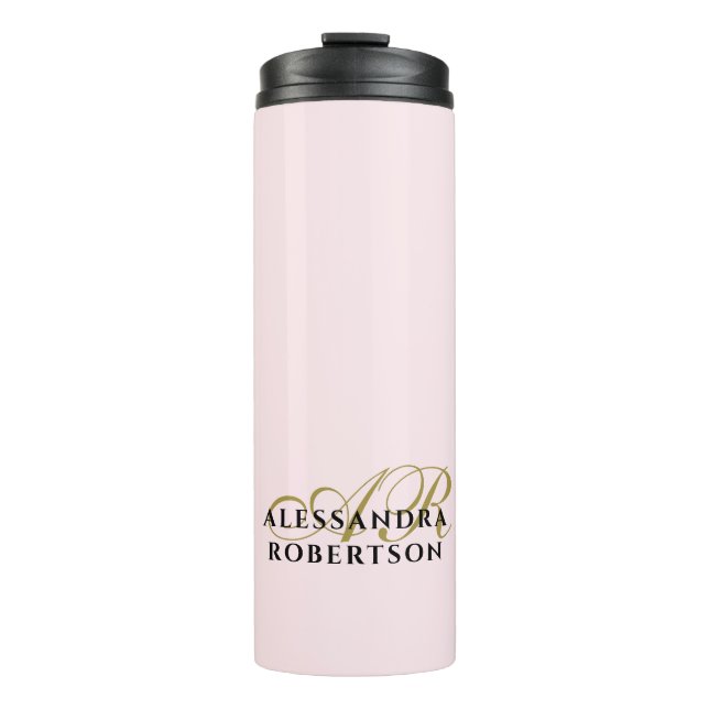 Termo Pastel Pink Monogram Gold Black Minimalist Stylish (Anverso)