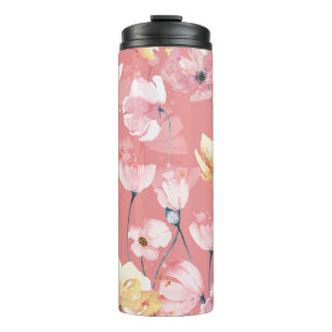 Termo Pastel Poppies: Floral acuarela sin soldadura.