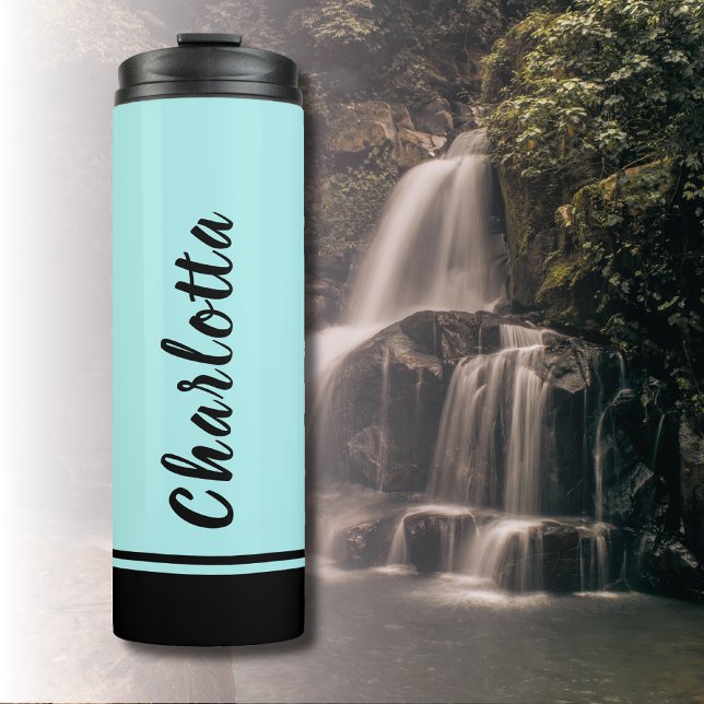 Termo Pastel Turquoise Black Elegant Minimal Personaliza (Subido por el creador)