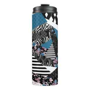 Termo Patchwork azul, popular, retoques, folclórico, rús