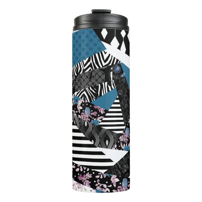 Termo Patchwork azul, popular, retoques, folclórico, rús (Anverso)