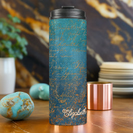 Termo Patina de cobre vintage con caligrafía turquesa