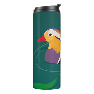 Termo Pato mandarín colorido arte moderno sobre verde